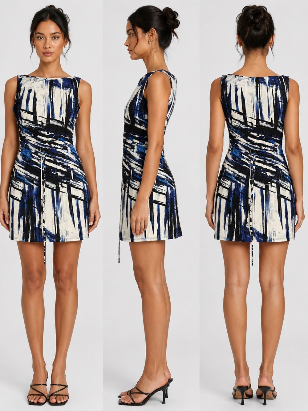 Red Haute Blue and Black Abstract Mini Dress